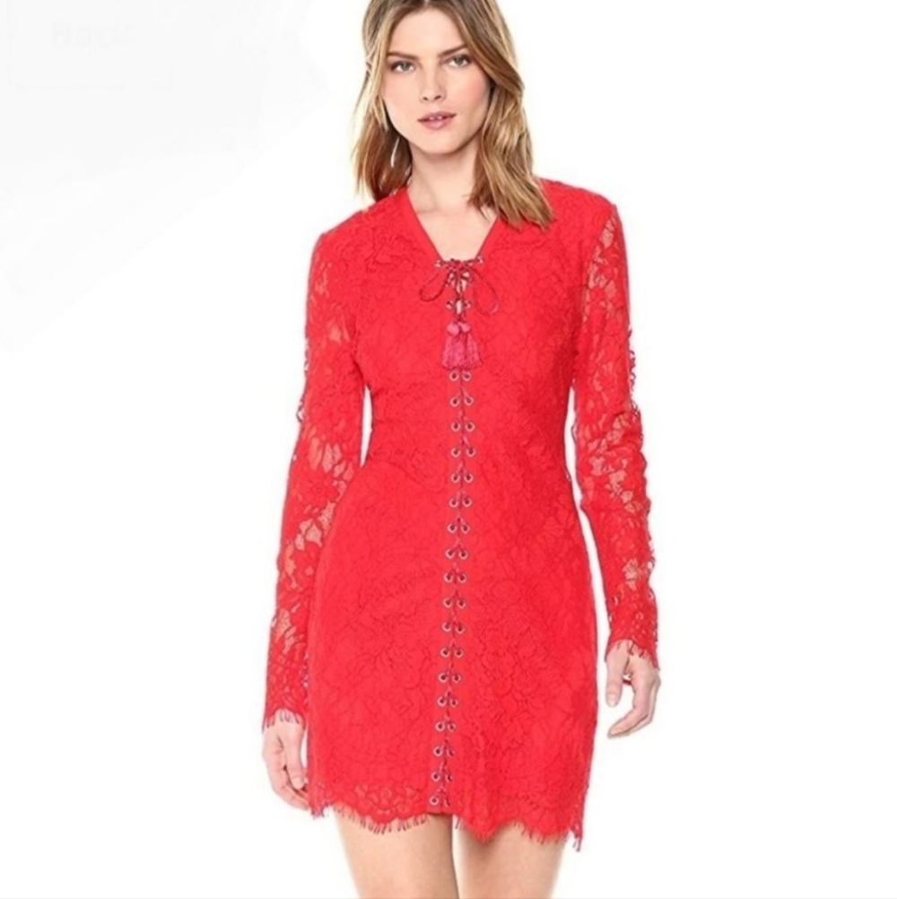 Guess Dakota Red Lace Corset Style Mini Dress